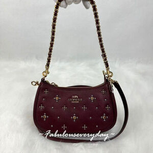 Coach Teri Mini Crossbody Bag With Crystals In Leather/Gold/Dark Wine CCE43 NWT